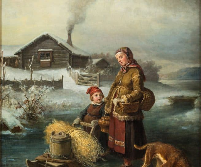 Bengt Nordenberg, Vinterlandskap med mor og barn vid stuga