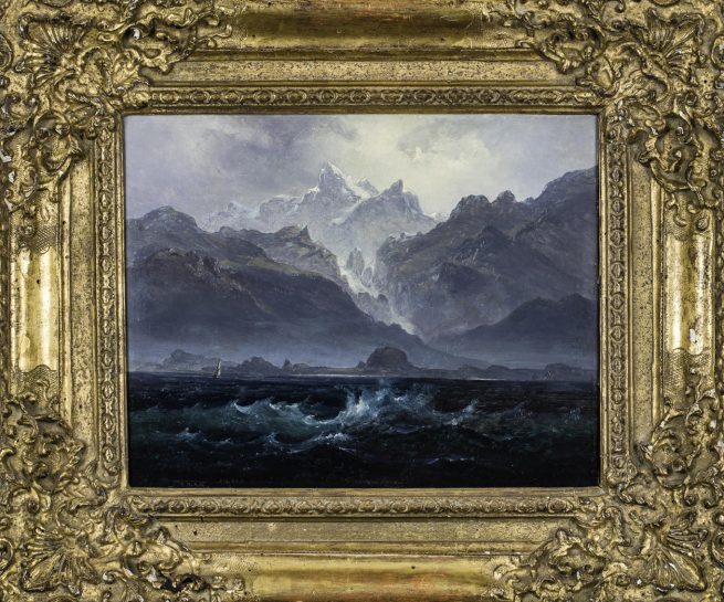 The Gundersen Collection er en imponerende samling av kunst og norske bondeantikviteter. Store deler av samlingen er stilt ut på hotellet Vestlia Resort i fjellbygda Geilo, Norge. The Gundersen Collection har også Norges viktigste private samling med grafikk av Edvard Munch. Ikke minst flere håndkolorerte grafiske verk. Her ser vi Peder Balke, "De syv søstre". Olje på treplate. 25 x 31 cm. Usignert. 1845-50.