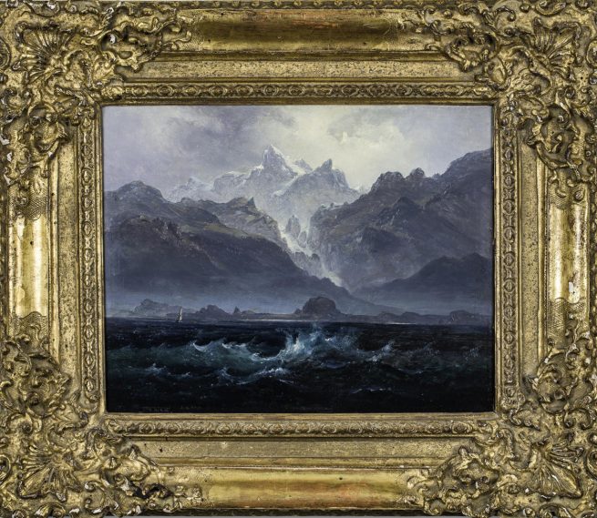 The Gundersen Collection er en imponerende samling av kunst og norske bondeantikviteter. Store deler av samlingen er stilt ut på hotellet Vestlia Resort i fjellbygda Geilo, Norge. The Gundersen Collection har også Norges viktigste private samling med grafikk av Edvard Munch. Ikke minst flere håndkolorerte grafiske verk. Her ser vi Peder Balke, "De syv søstre". Olje på treplate. 25 x 31 cm. Usignert. 1845-50.