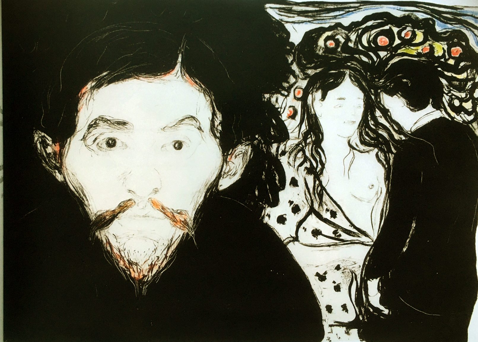 The Gundersen Collection er en imponerende samling av kunst og norske bondeantikviteter. Store deler av samlingen er stilt ut på hotellet Vestlia Resort i fjellbygda Geilo, Norge. The Gundersen Collection har også Norges viktigste private samling med Munch-grafikk. Ikke minst flere håndkolorerte grafiske verk. Her ser vi Edvard Munch, "Sjalusi I", 1896. Litografi trykket i sort håndkolorert med akvarell i rødt, grønt og blått. Signert nede til høyre med blyant: Edv Munch.