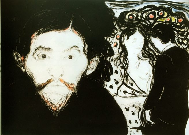 The Gundersen Collection er en imponerende samling av kunst og norske bondeantikviteter. Store deler av samlingen er stilt ut på hotellet Vestlia Resort i fjellbygda Geilo, Norge. The Gundersen Collection har også Norges viktigste private samling med Munch-grafikk. Ikke minst flere håndkolorerte grafiske verk. Her ser vi Edvard Munch, "Sjalusi I", 1896. Litografi trykket i sort håndkolorert med akvarell i rødt, grønt og blått. Signert nede til høyre med blyant: Edv Munch.