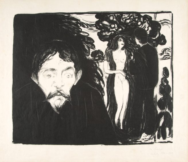 Edvard Munch, Sjalusi II, 1896. Litografi trykt i sort. The Gundersen Collection.