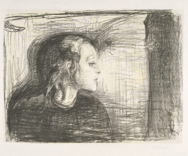 The Gundersen Collection er en imponerende samling av kunst og norske bondeantikviteter. Store deler av samlingen er stilt ut på hotellet Vestlia Resort i fjellbygda Geilo, Norge. The Gundersen Collection har også Norges viktigste private samling med Munch-grafikk. Ikke minst flere håndkolorerte grafiske verk. Her ser vi Edvard Munch, "Det syke barn 1", 1896. Litografi trykt i lys og mørk grå, gult og rødt.