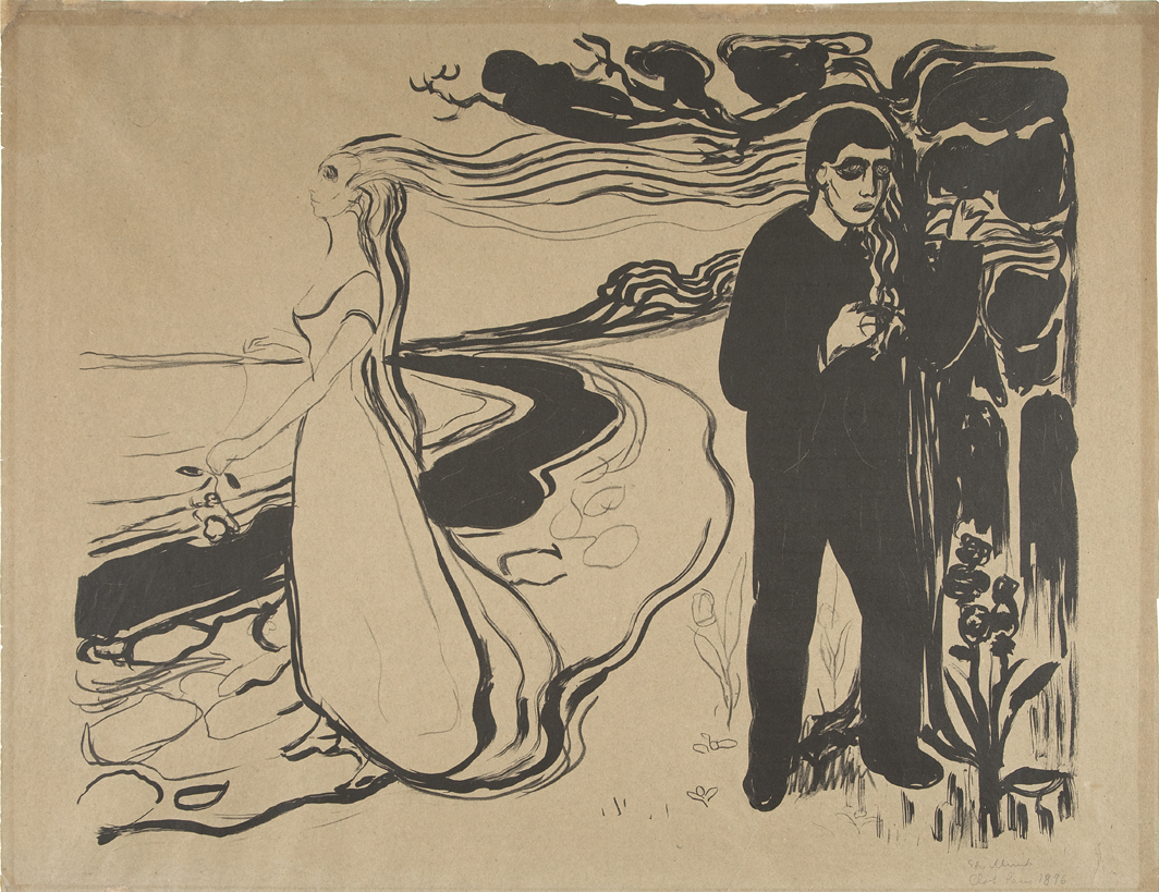 Edvard Munch, Løsrivelse I, 1896. Litografi trykt i sort. The Gundersen Collection.